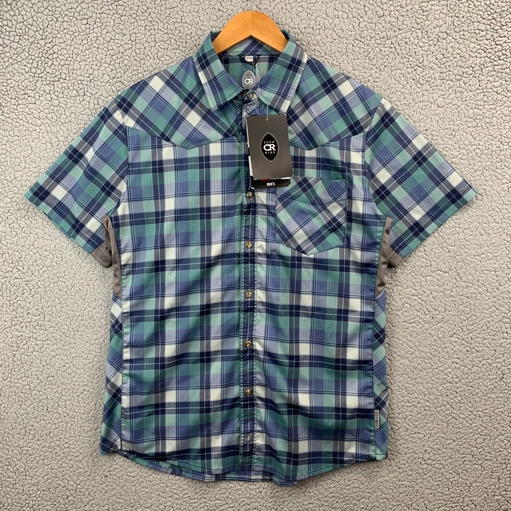 NWT Club Ride Men's L Blue Green Plaid Short Sleeve Casual Shirt MSRP $79